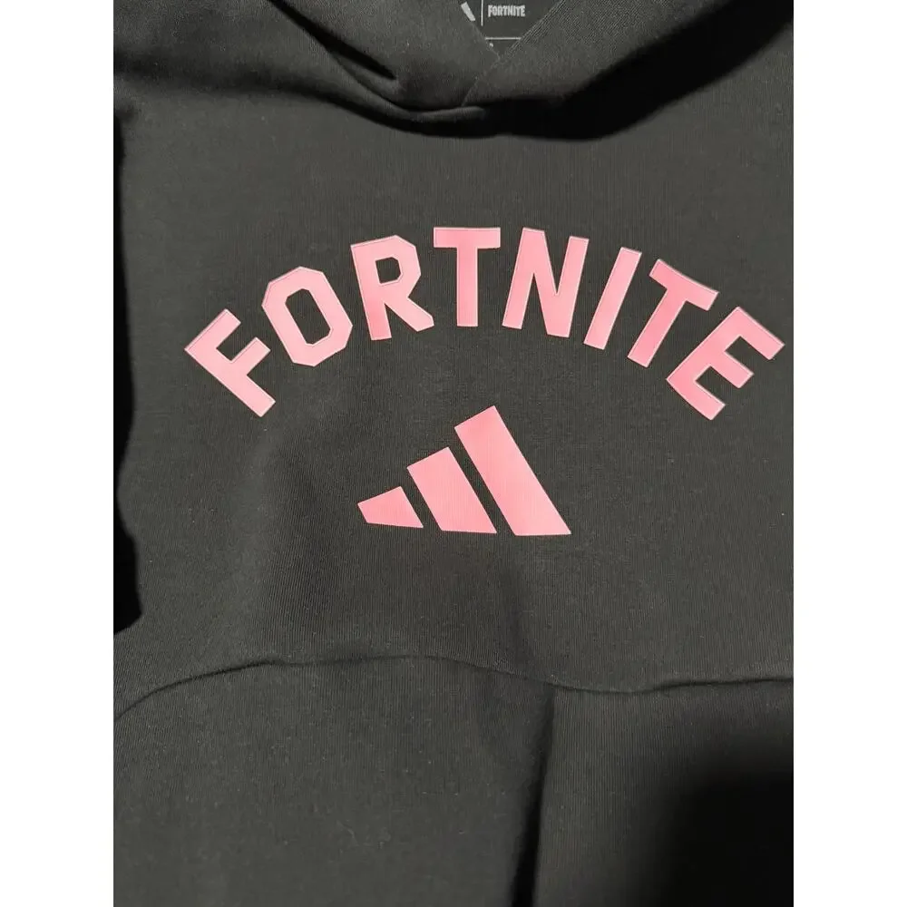 Men's Adidas x Fortnite Logo Hoodie - Black/Pink, Size XS